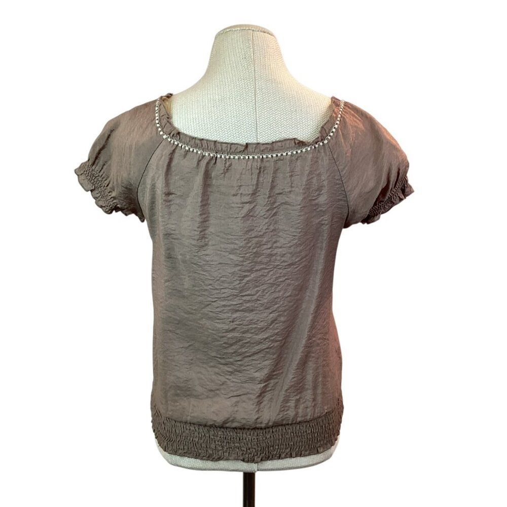 Mine Embroidered Boho Womens Small Top Brown Cotton Rayon Blend - Picture 6 of 10